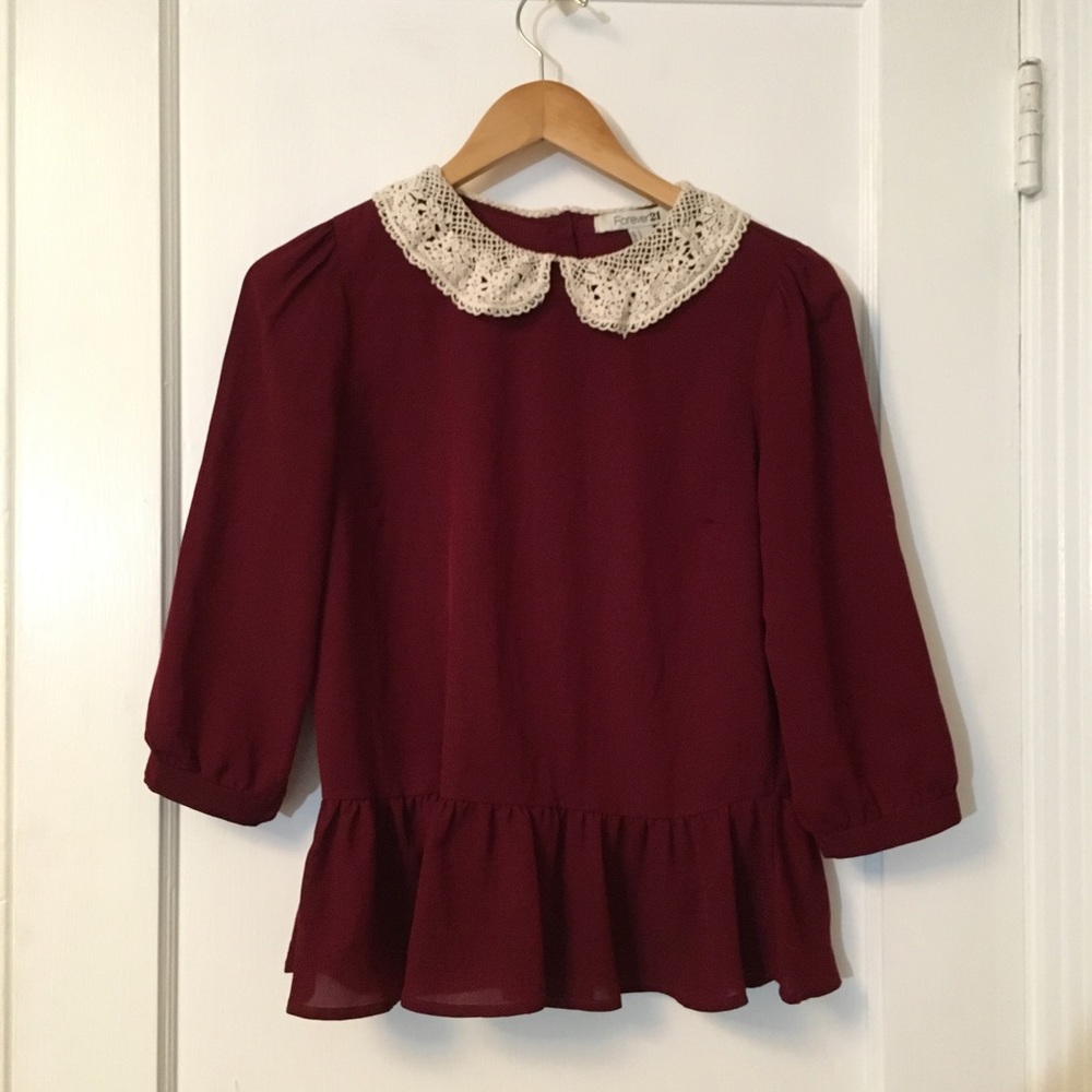 Forever 21 Maroon Lace Peter Pan Collar Blouse